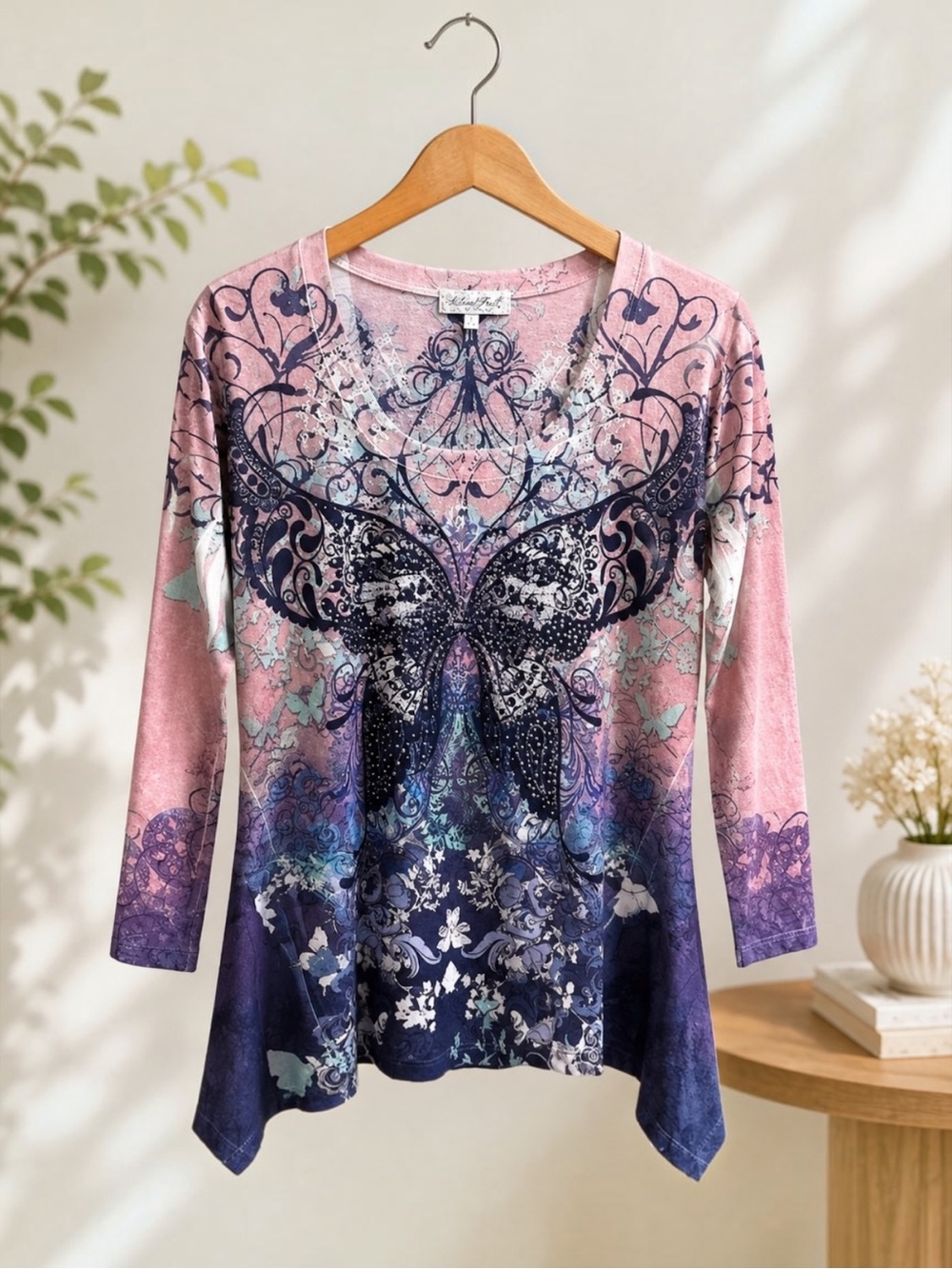 Closet Full Butterfly Rhinestone Tunic Top Y2K Fairy Grunge Size‎ L